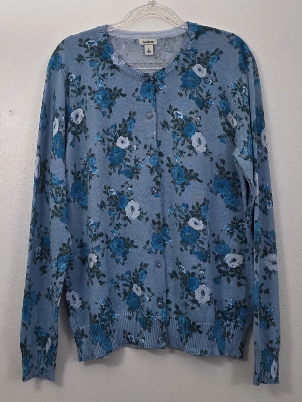 L.L. Bean Supima Cotton Floral Cardigan Sweater Cottagecore Preppy Large